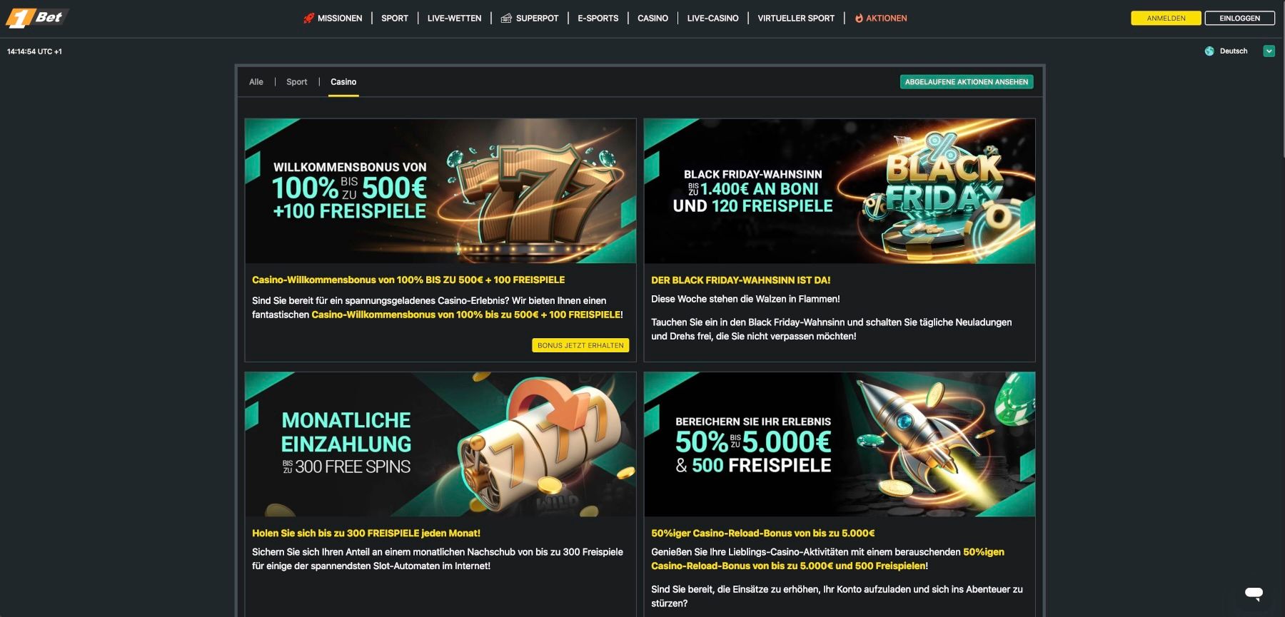 1Bet Casino Aktionen