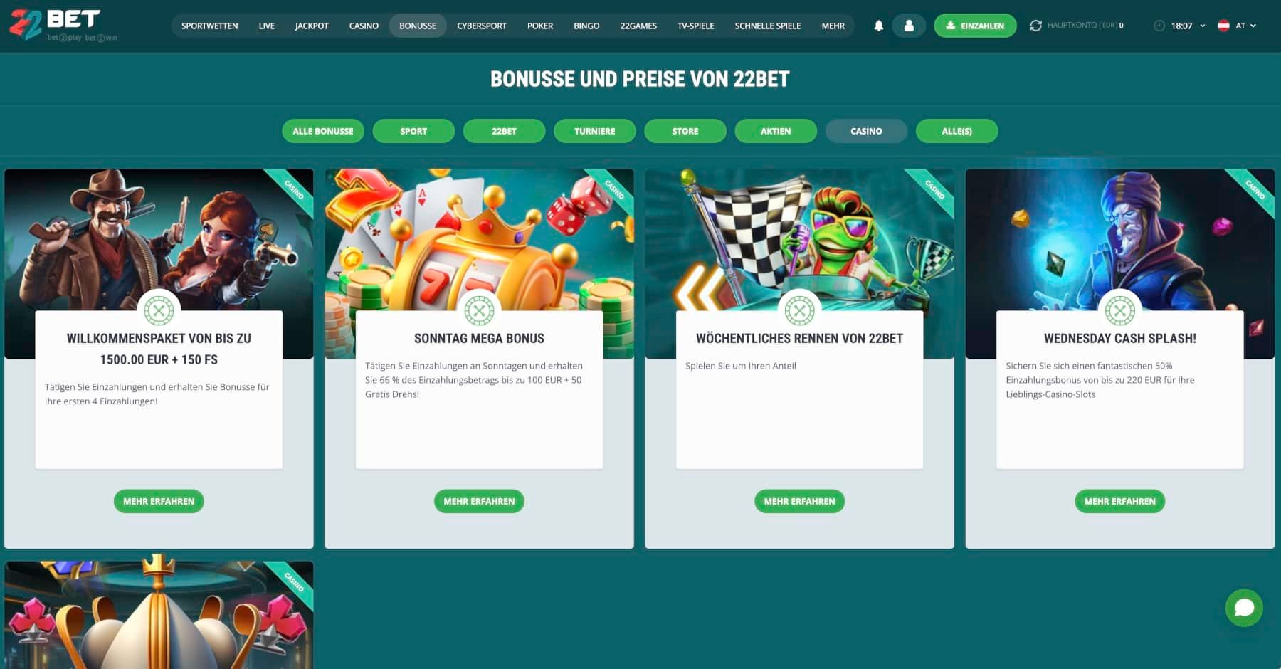 22Bet Casino Aktionen