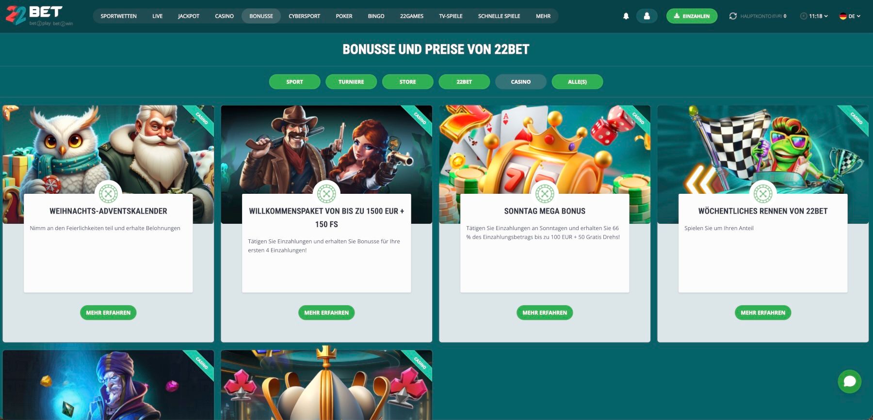 22Bet Casino Aktionen