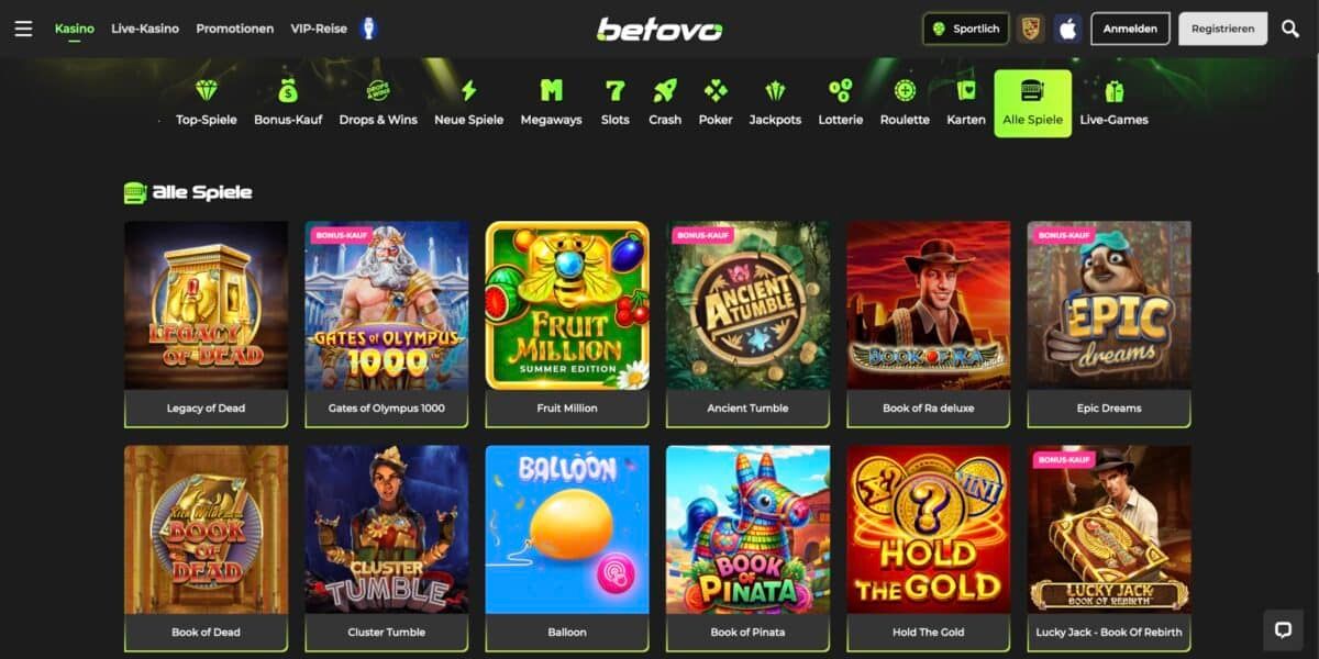 Betovo Casino Alle Spiele