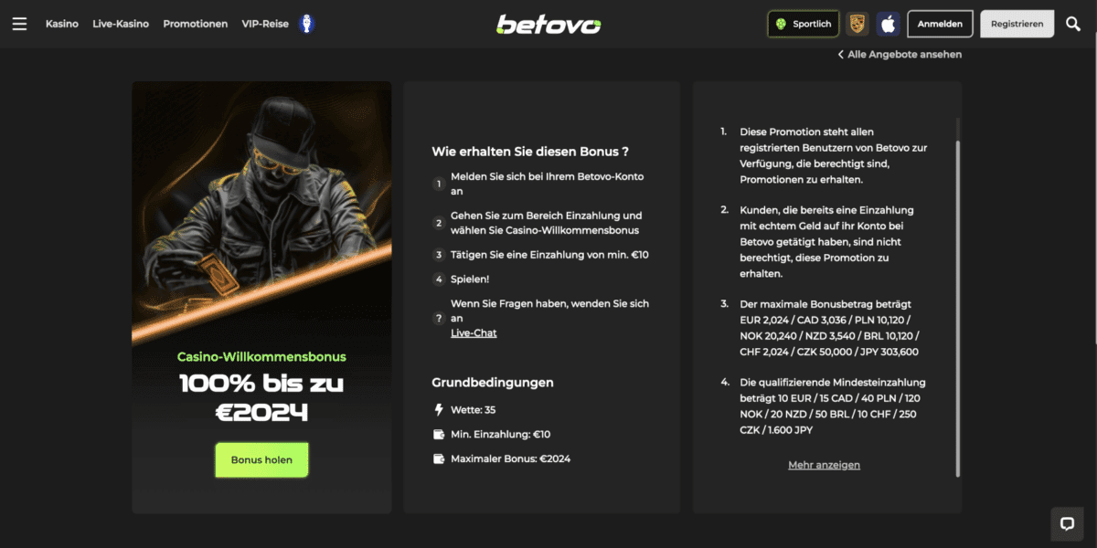 Betovo Casino Willkommensbonus