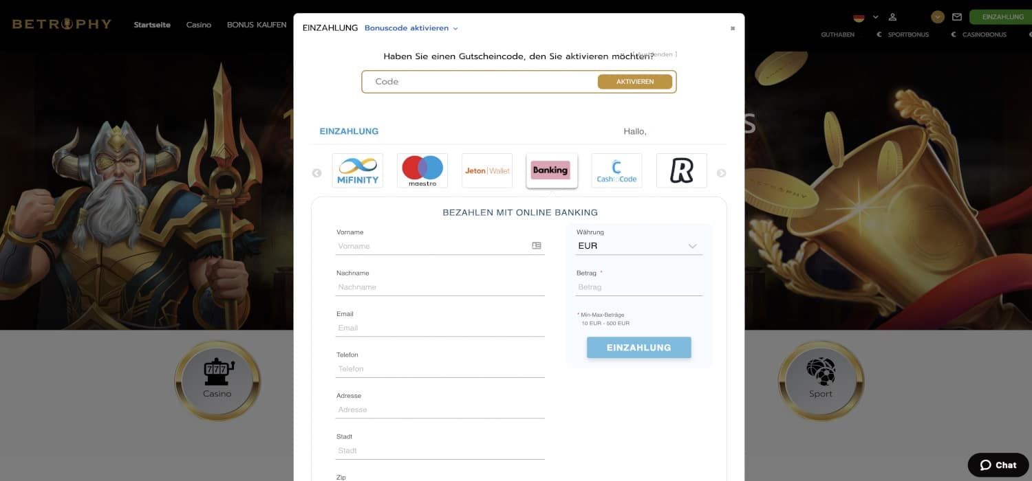 Betrophy Casino Einzahlen
