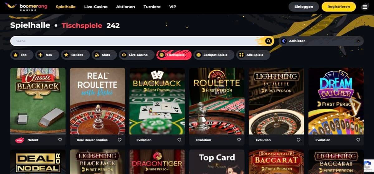 Boomerang Casino Tischspiele