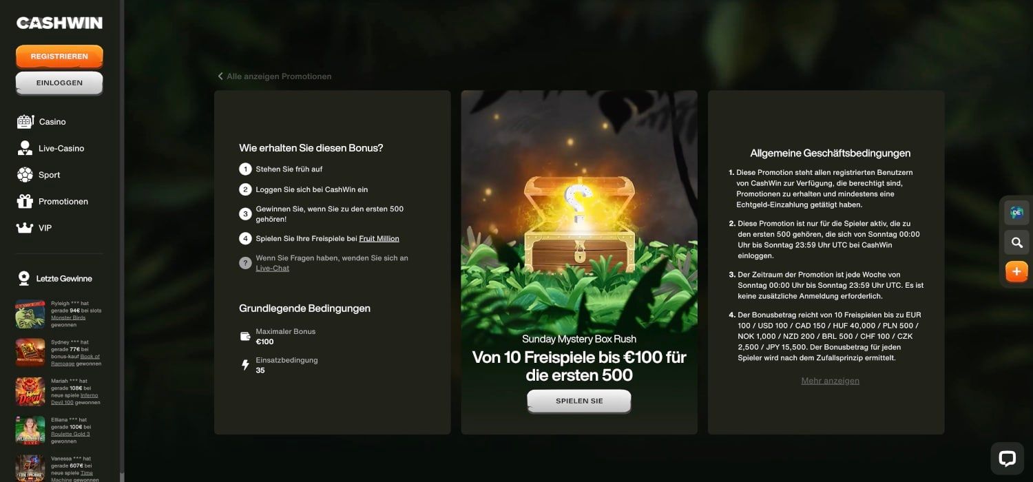 Cashwin Casino Sunday Mystery Box Rush