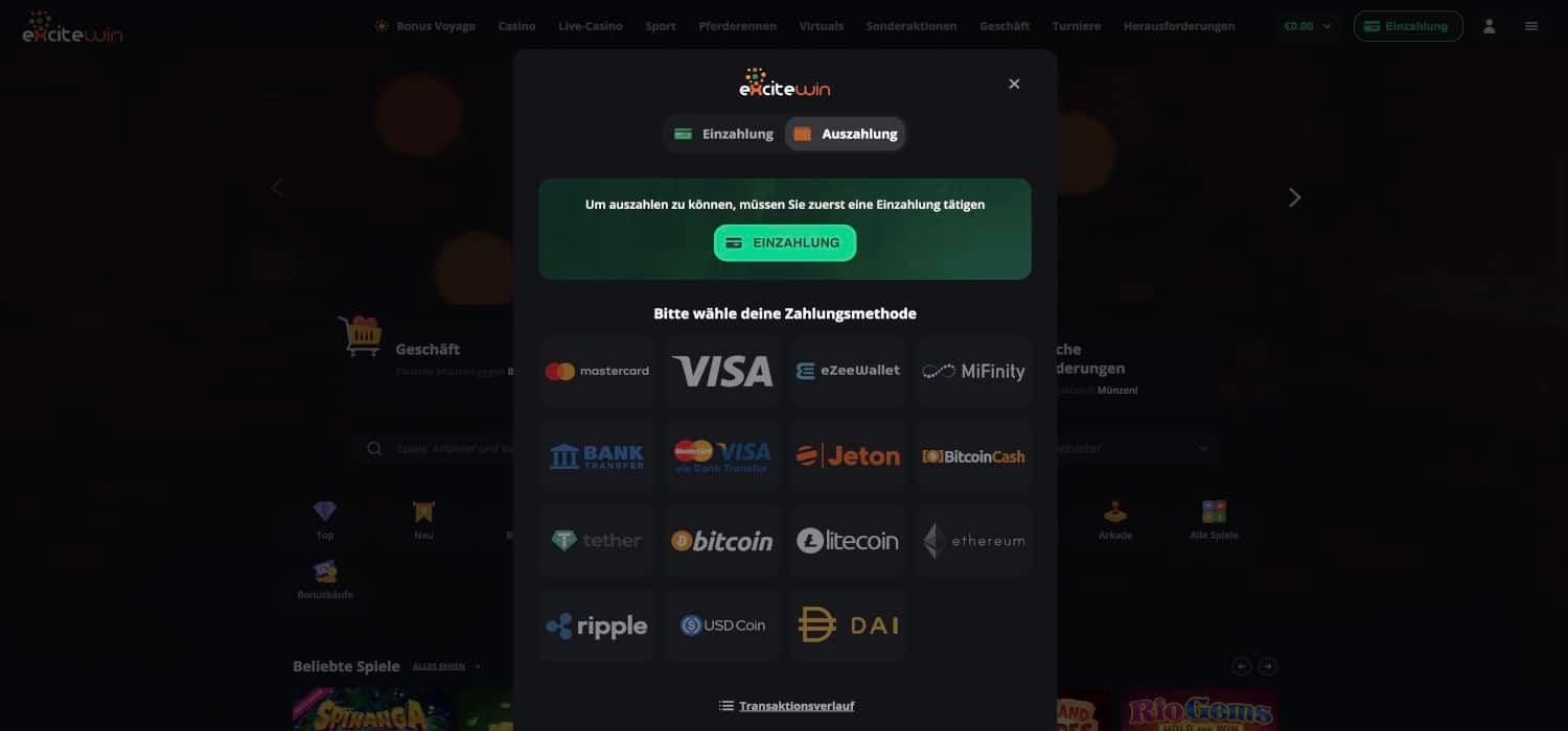 Excitewin Casino Zahlungen