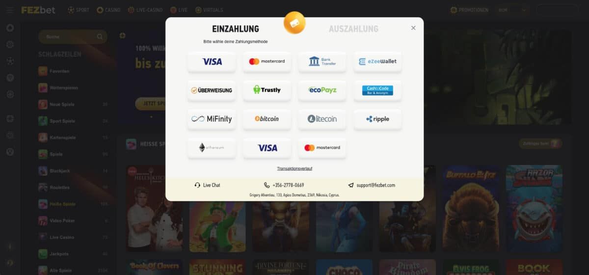 FEZbet Casino Zahlungen