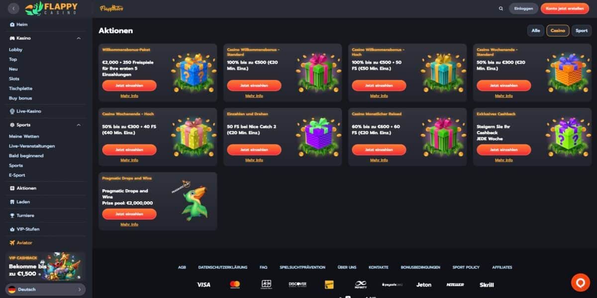 Flappy Casino Aktionen