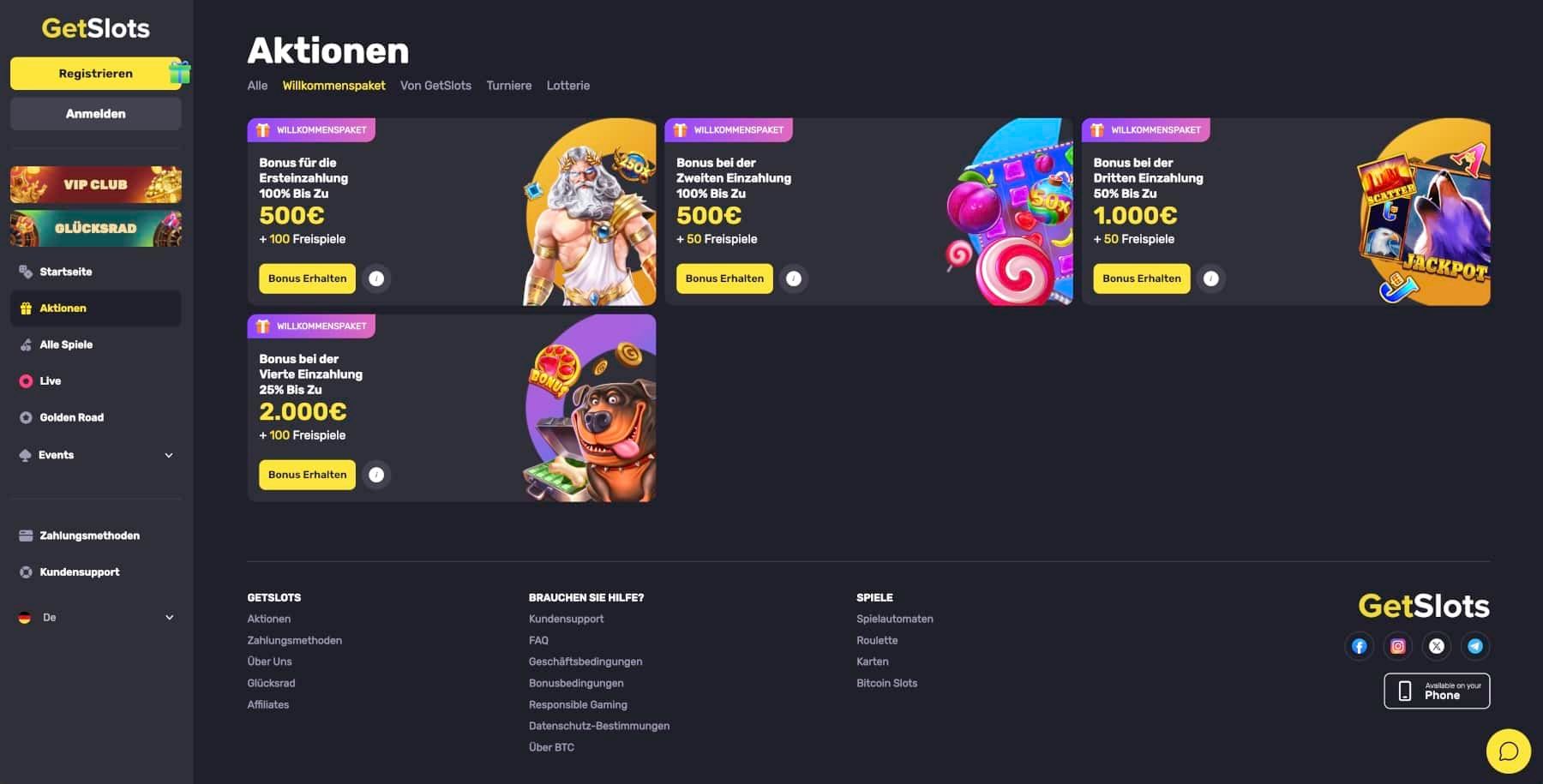 GetSlots Casino Willkommenspaket