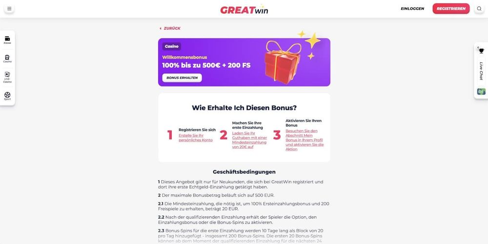 Greatwin Casino Bonus