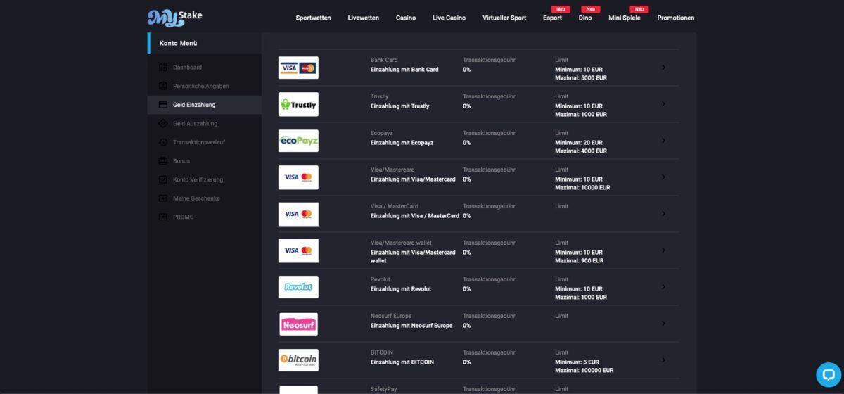 Mystake Casino Zahlungen