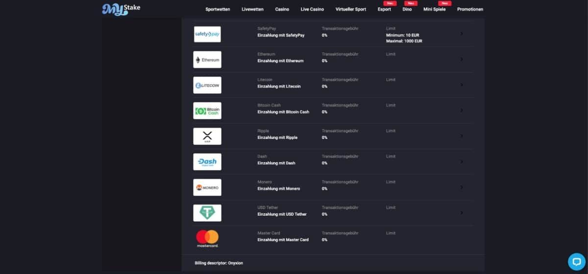 Mystake Casino Zahlungen