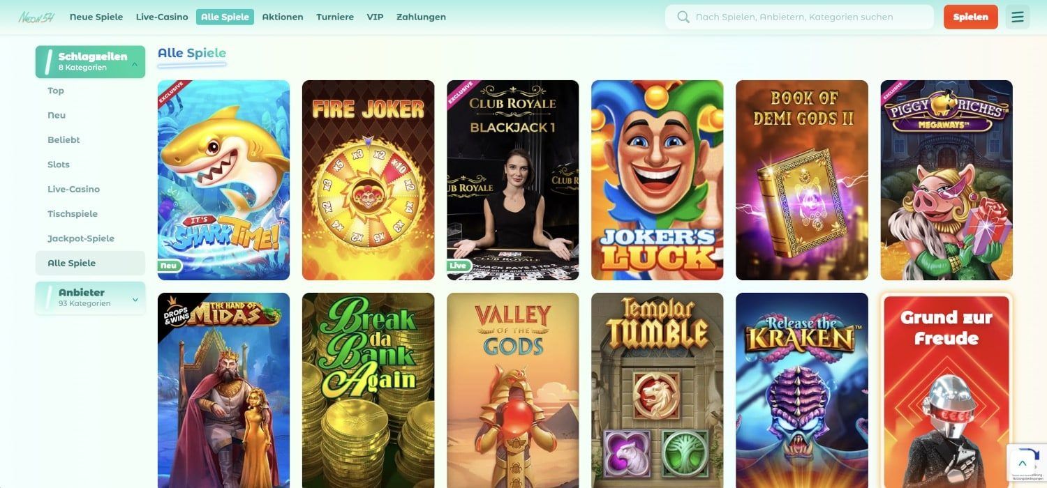 Neon54 Casino Alle Spiele