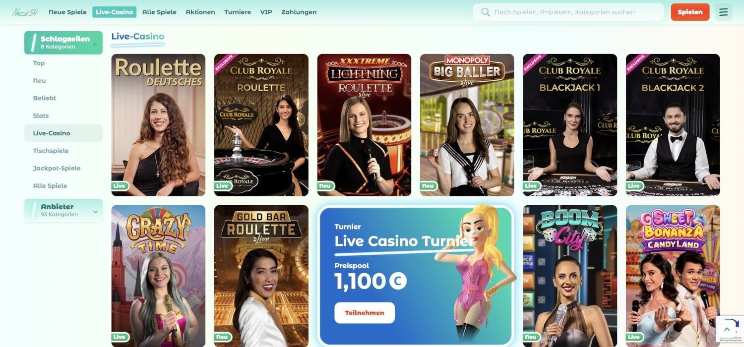 Neon54 Casino Livespiele