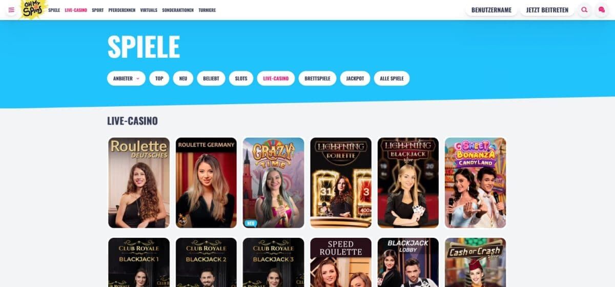 OhMySpins Casino Live
