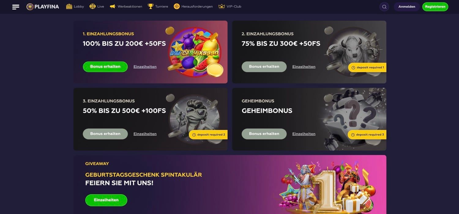 Playfina Casino Aktionen