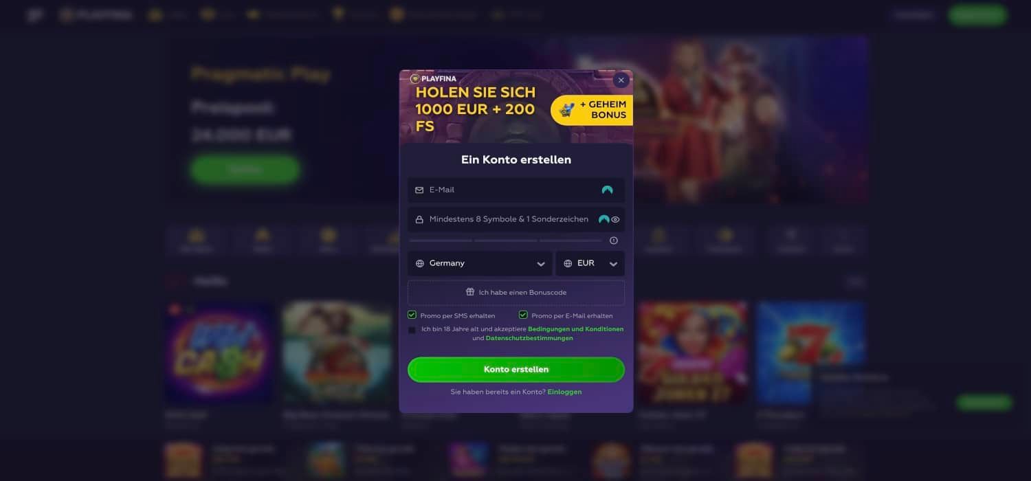 Playfina Casino Registrierung