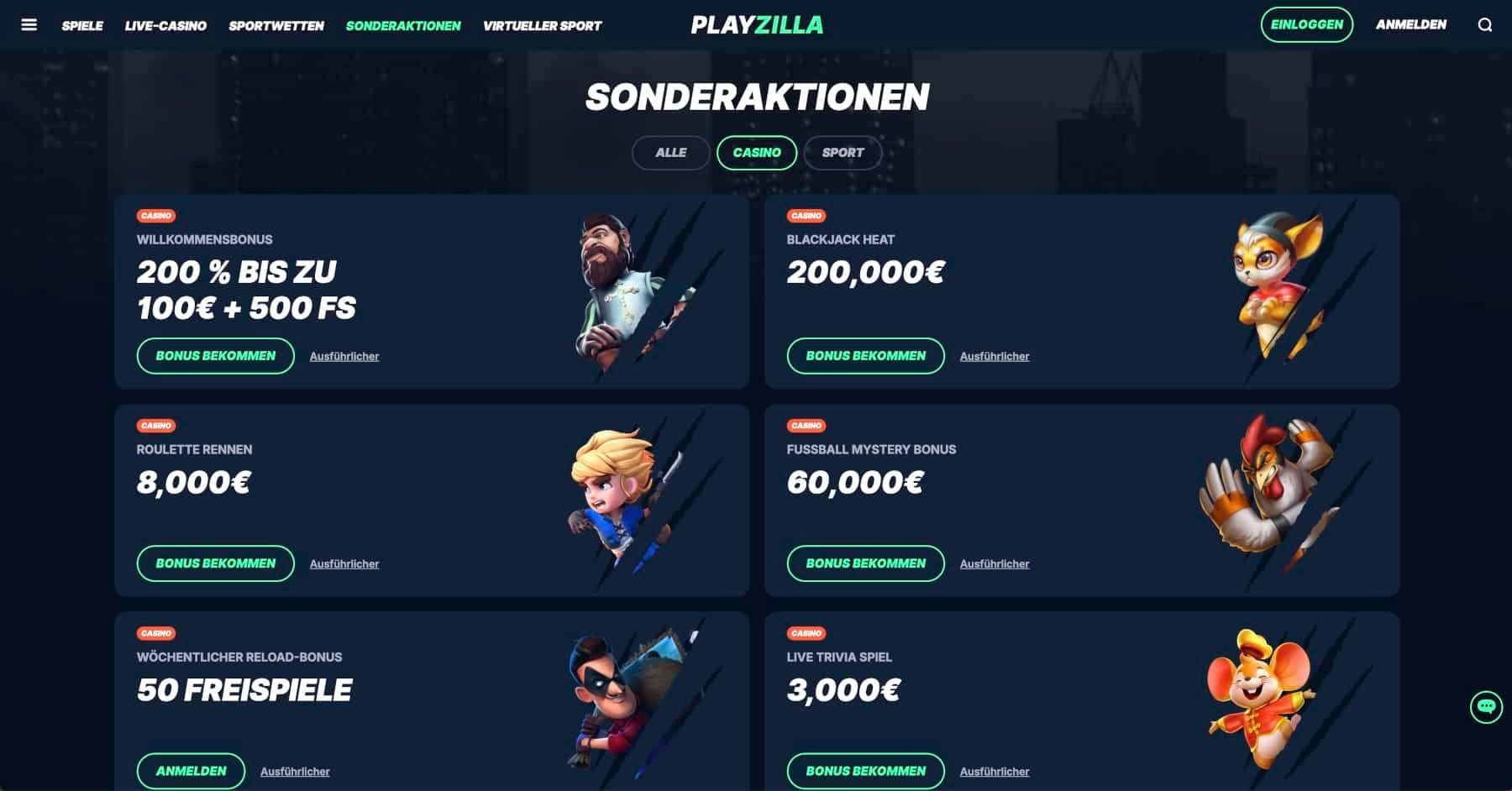 Playzilla Casino Aktionen