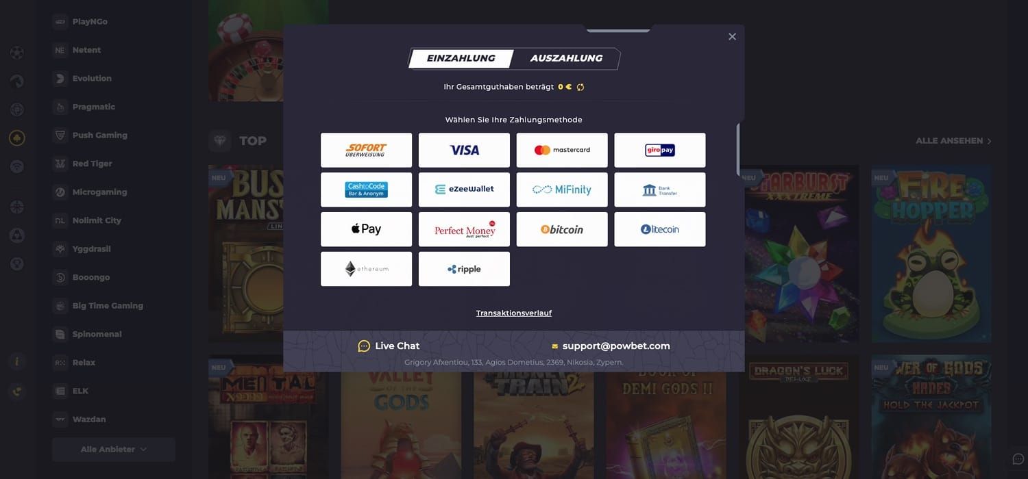 PowBet Casino Einzahlen