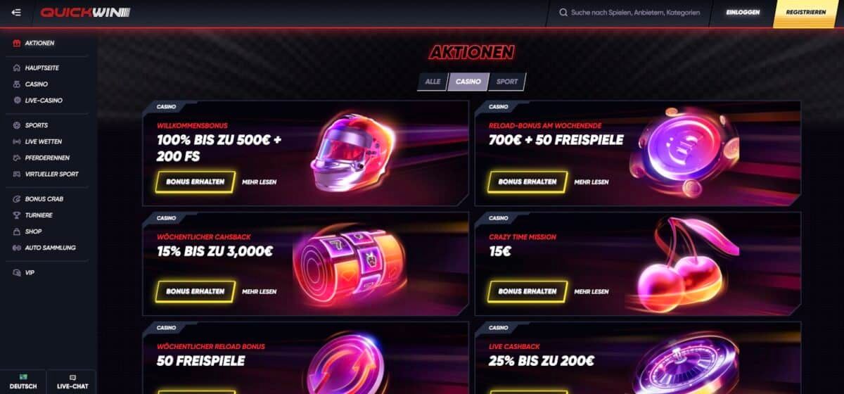 QuickWin Casino Aktionen