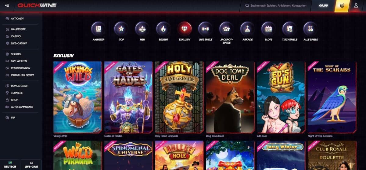 QuickWin Casino Exklusive Spiele