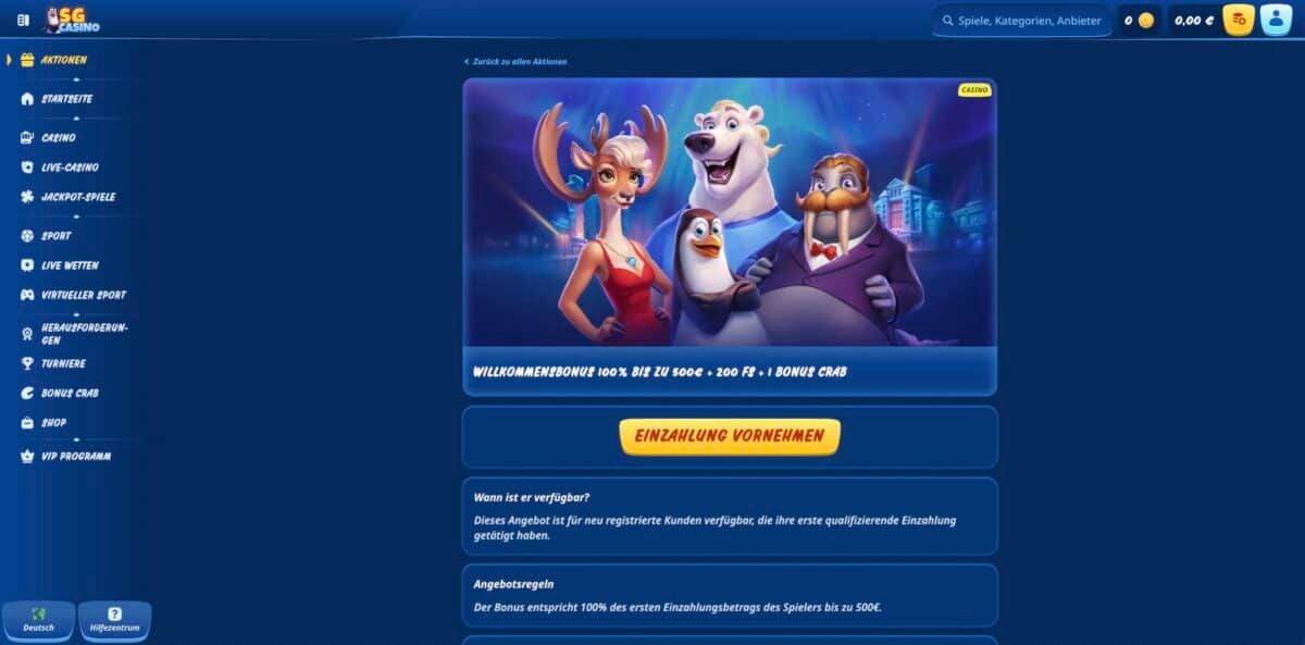SG Casino Willkommensbonus