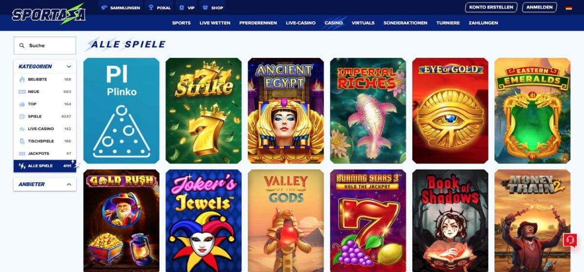 Sportaza Casino alle Spiele