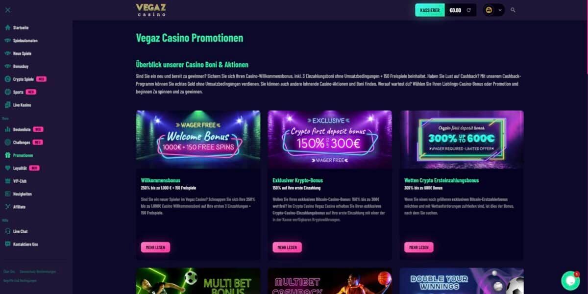 Vegaz Casino Aktionen