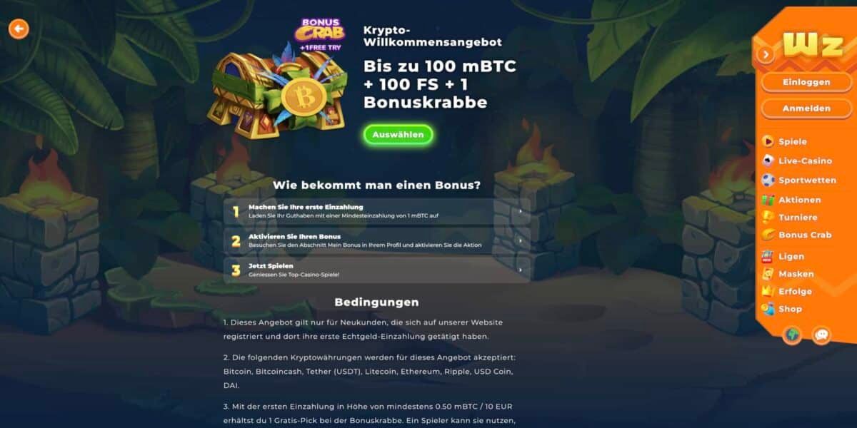 Wazamba Casino Krypto-Bonus