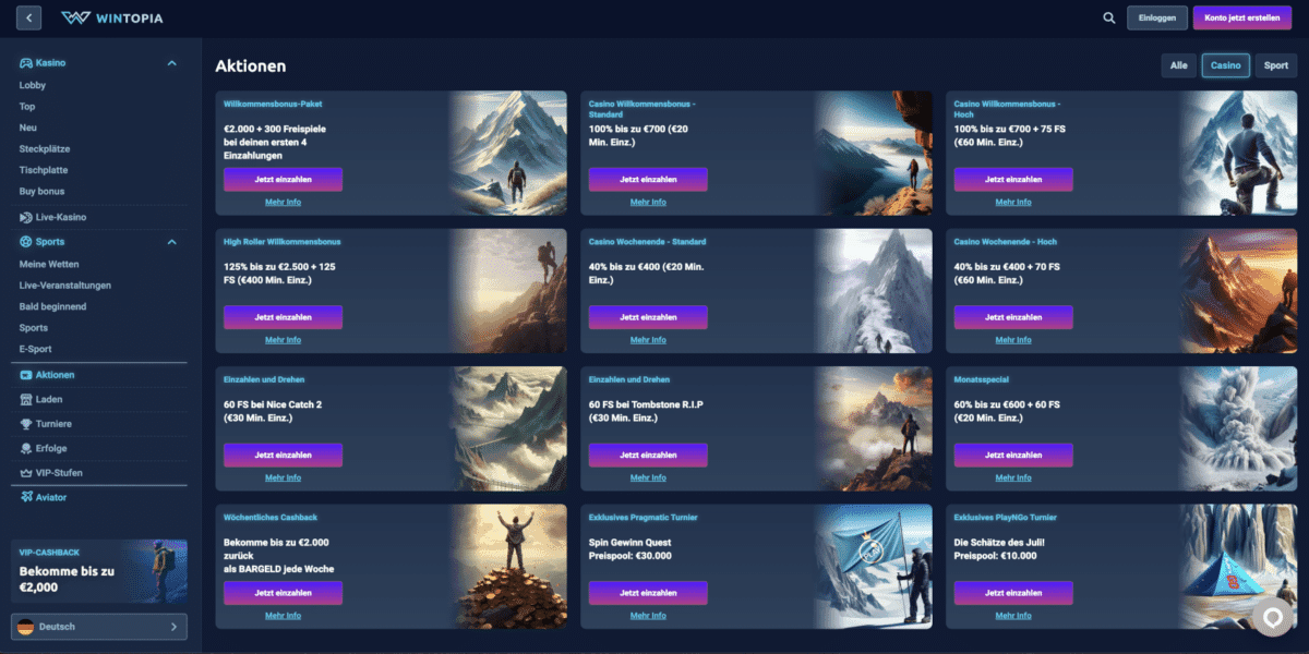 Wintopia Casino Aktionen