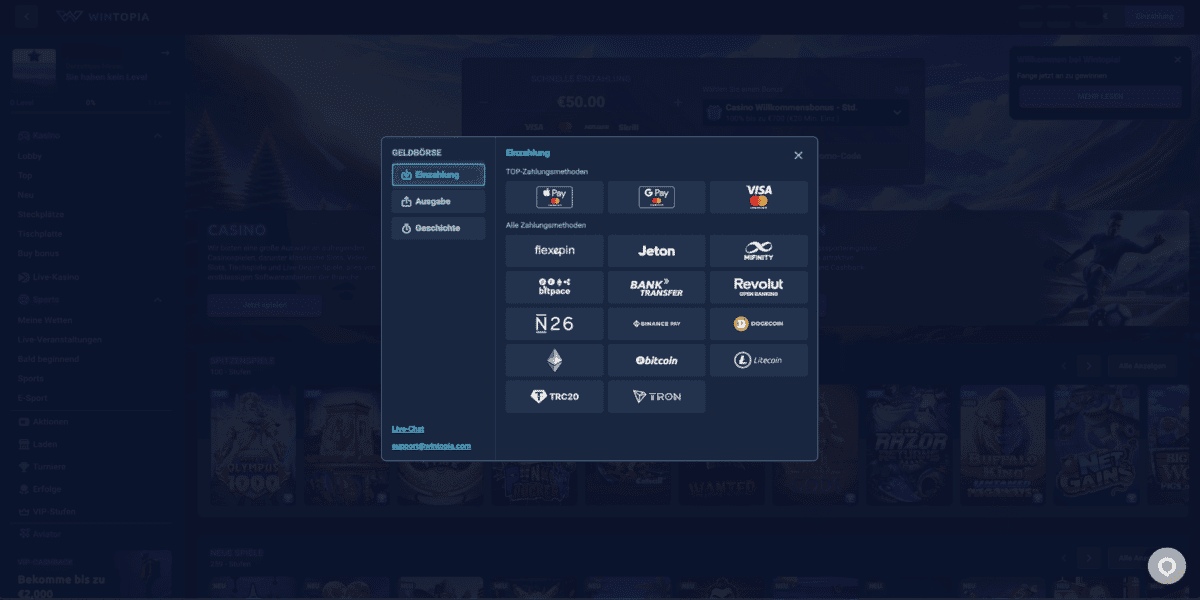 Wintopia Casino Einzahlen