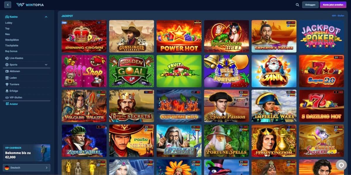 Wintopia Casino Jackpots