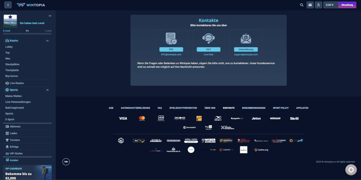 Wintopia Casino Kontakt
