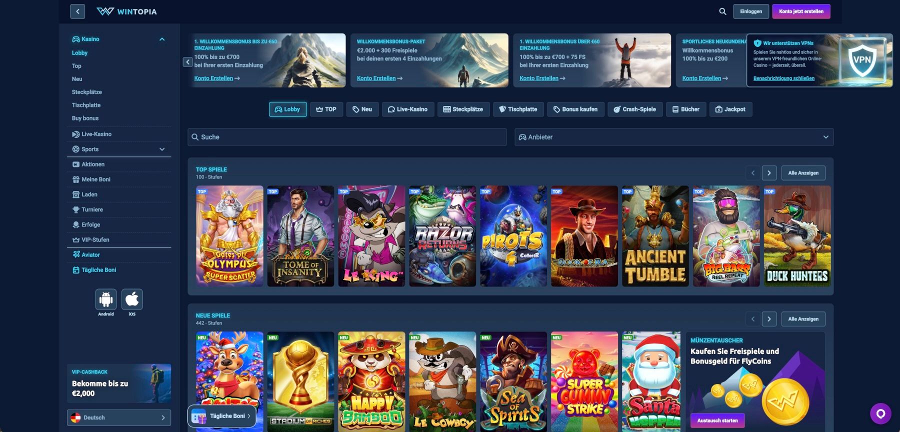 Wintopia Casino Lobby