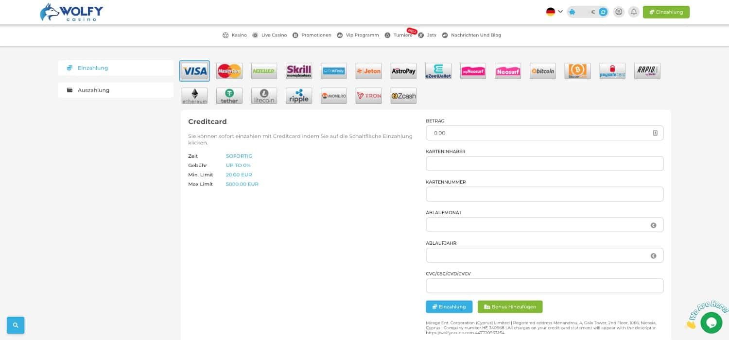 Wolfy Casino Einzahlen