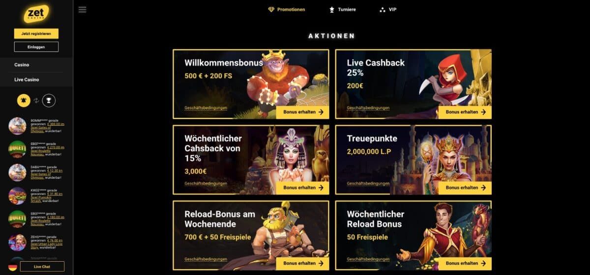 ZetCasino Bonus Aktionen