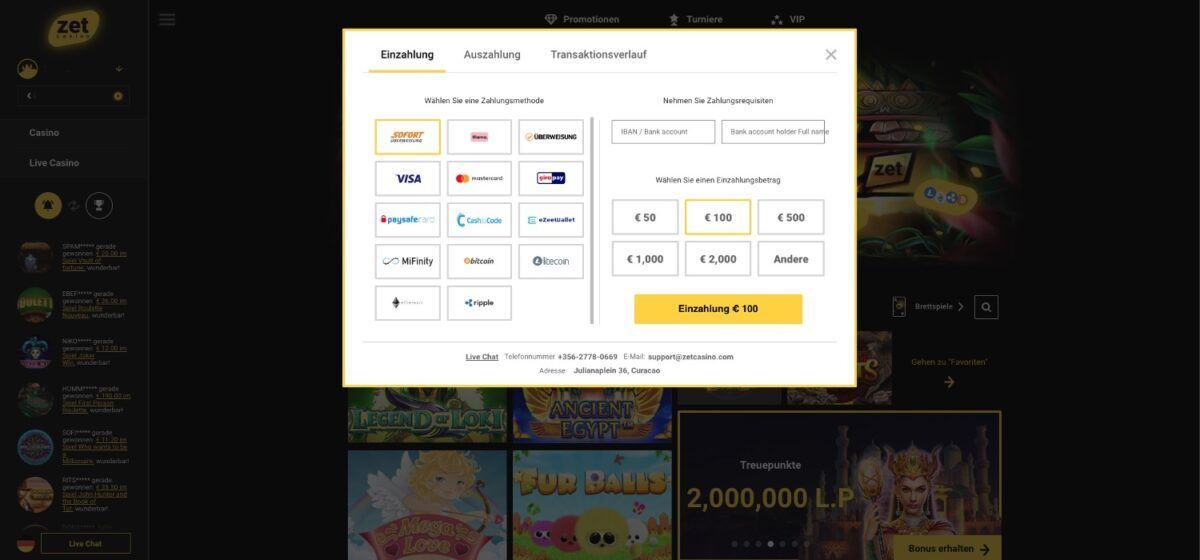ZetCasino Zahlungen