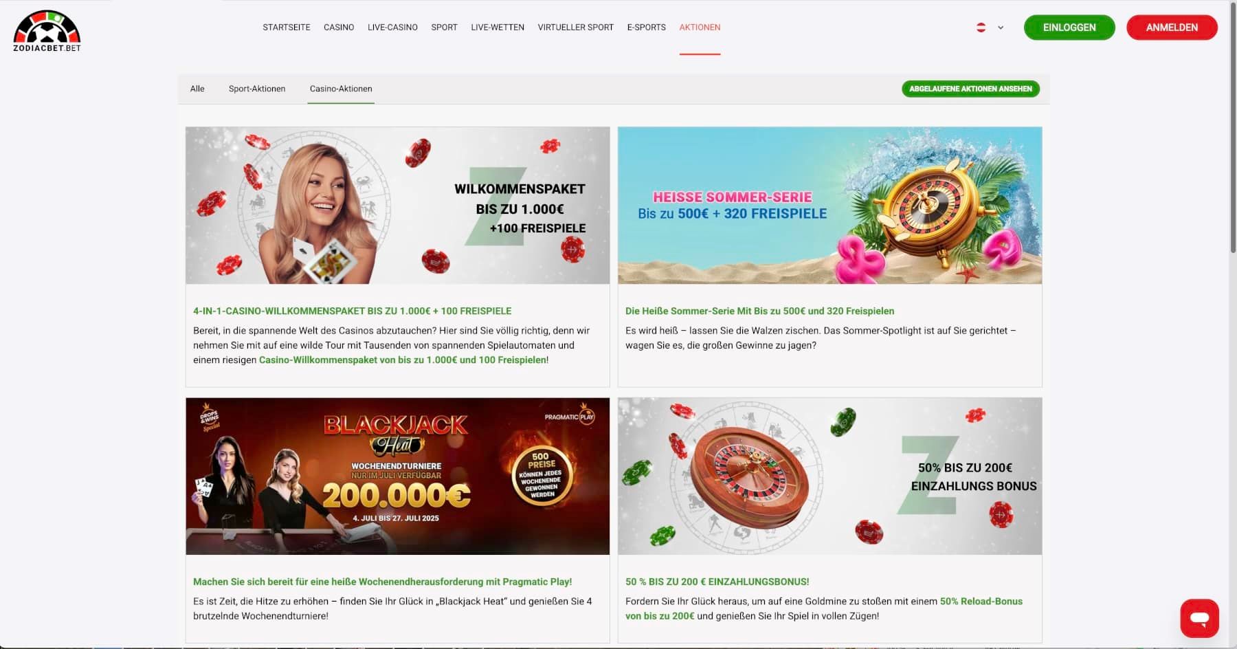 ZodiacBet Casino Aktionen